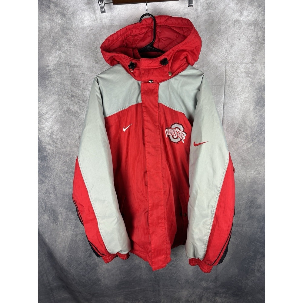 Vintage Ohio State Buckeyes Jacket Mens XL Black Red Nike Hooded Coat 90s Y2K